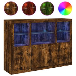 vidaXL Dressoirs met LED-verlichting 3 st bewerkt hout gerookt eiken