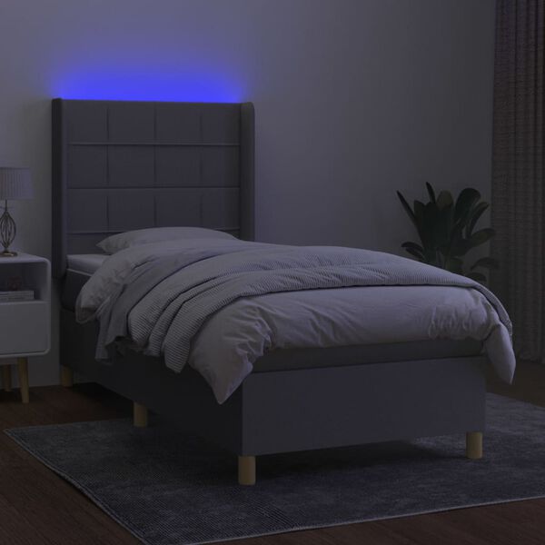 vidaXL Boxspring met matras en LED stof lichtgrijs 90x190 cm