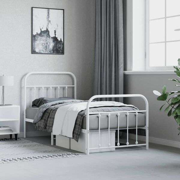vidaXL Bedframe met hoofd- en voeteneinde metaal wit 90x200 cm