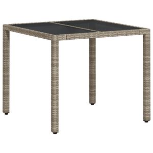 vidaXL Tuintafel met glazen blad 90x90x75 cm poly rattan lichtgrijs