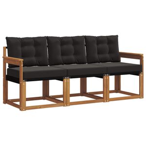vidaXL Buiten bankenset met kussen 3 pcs Natuurlijk en Zwart