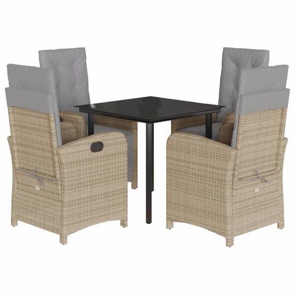 vidaXL 5-delige Tuinset met kussens poly rattan beige