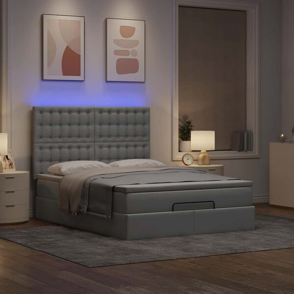vidaXL Ottoman bed met matras en LED's 140x200cm stof lichtgrijs