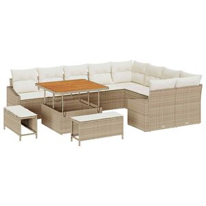 vidaXL Tuinbankenset met kussen 12 pcs Beige poly rattan