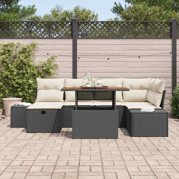 vidaXL Tuin Sofa Set 7 pcs Zwart poly rattan