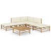 vidaXL 6-delige Loungeset met cr&egrave;mewitte kussens bamboe