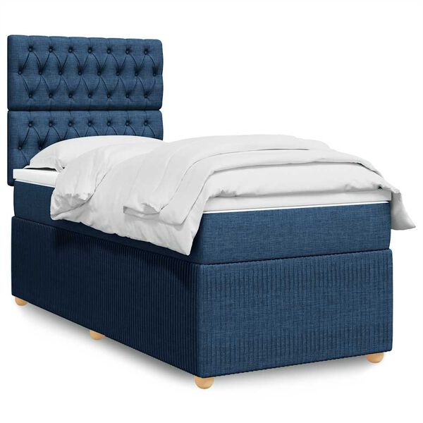 vidaXL Boxspring met matras stof blauw 100x200 cm
