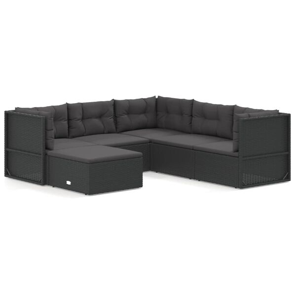 vidaXL 6-delige Loungeset met kussens poly rattan zwart