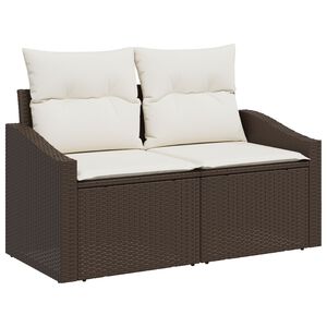 vidaXL Bankstel met kussen met opslag 7 pcs Bruin en Cr&egrave;me poly rattan