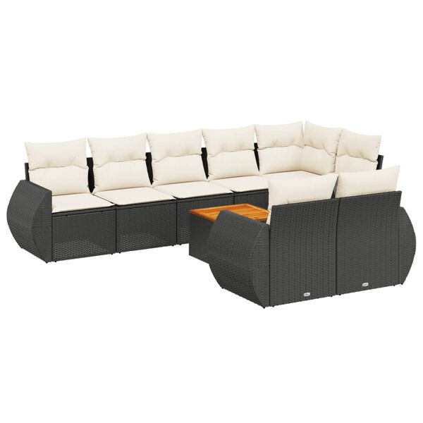 vidaXL 9-delige Loungeset met kussens poly rattan zwart
