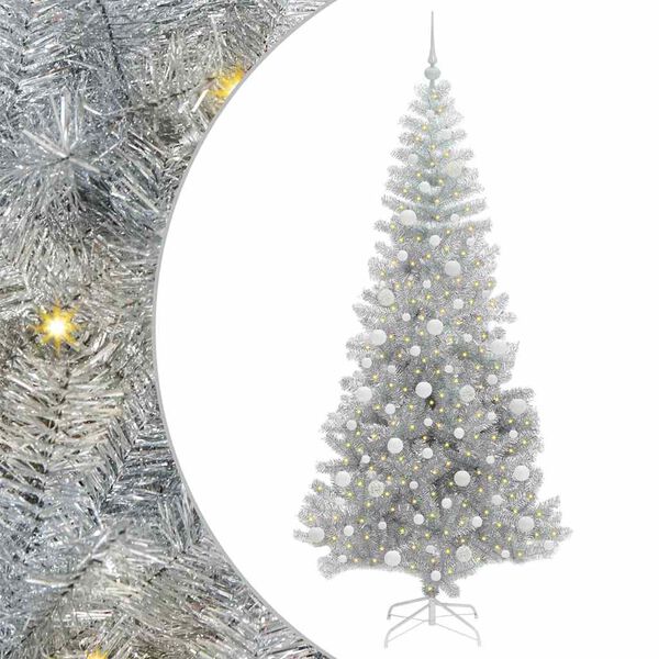 vidaXL Kerstboom met 300 LED met standaard Zilver 210 cm PET