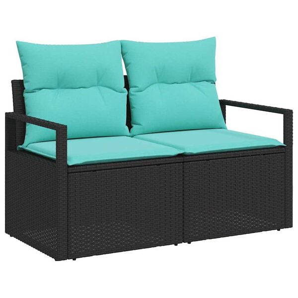 vidaXL Tuin Sofa Set met kussen 7 pcs Zwart en blauw poly rattan