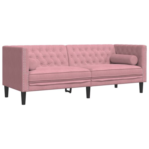 vidaXL 3-delige Loungeset Chesterfield met bolsters fluweel roze