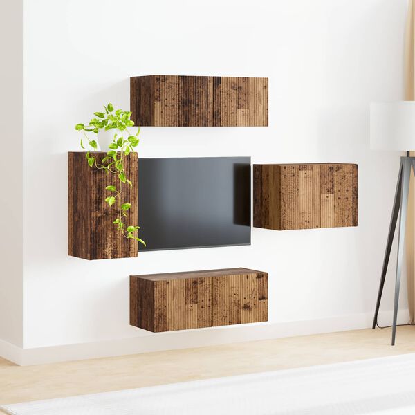 vidaXL TV Wandkast Set Wandgemonteerd 4 pcs Oudhout Bewerkt hout