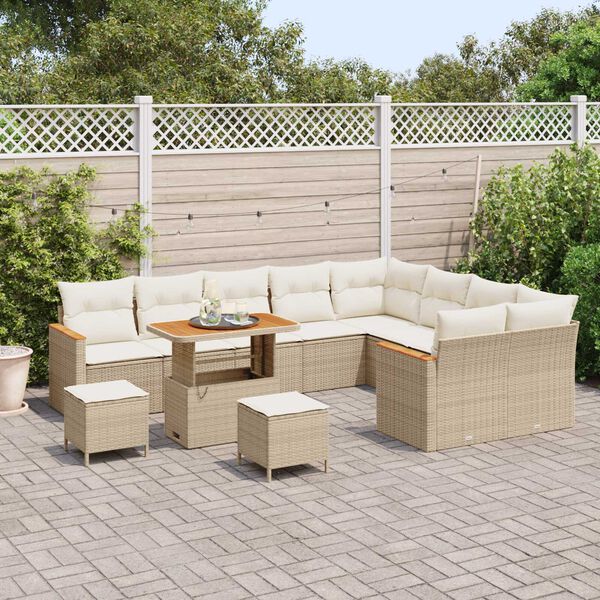 vidaXL Tuinbankenset 12 pcs Beige poly rattan