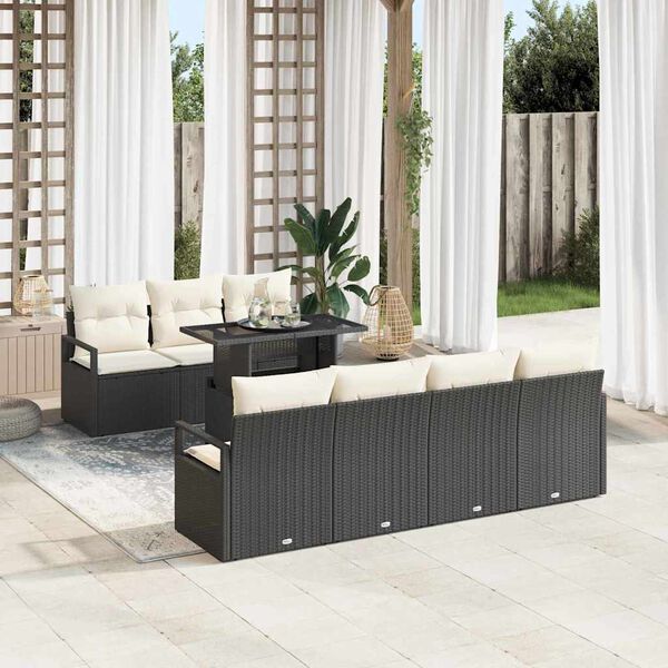 vidaXL Tuin Sofa Set met opslag 8 pcs Zwart en Cr&egrave;me poly rattan