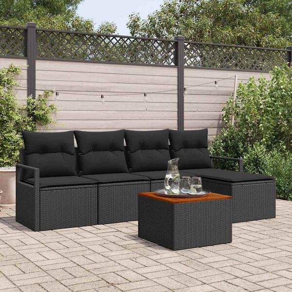 vidaXL Tuinbankenset met kussen 6 pcs Zwart poly rattan