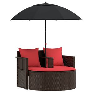 vidaXL Tuinbankstel Bruin en Rood 168 x 168 x 180 cm poly rattan