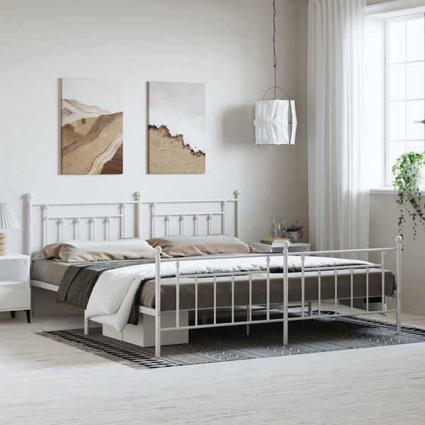 vidaXL Bedframe met hoofd- en voeteneinde metaal wit 193x203 cm