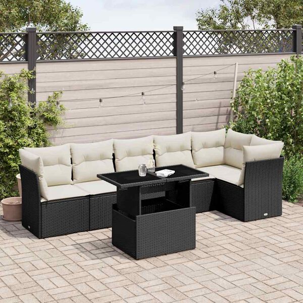 vidaXL 7-delige Loungeset met kussens poly rattan zwart