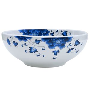 vidaXL Opzetwasbak rond &Phi;41x14 cm keramiek wit en blauw