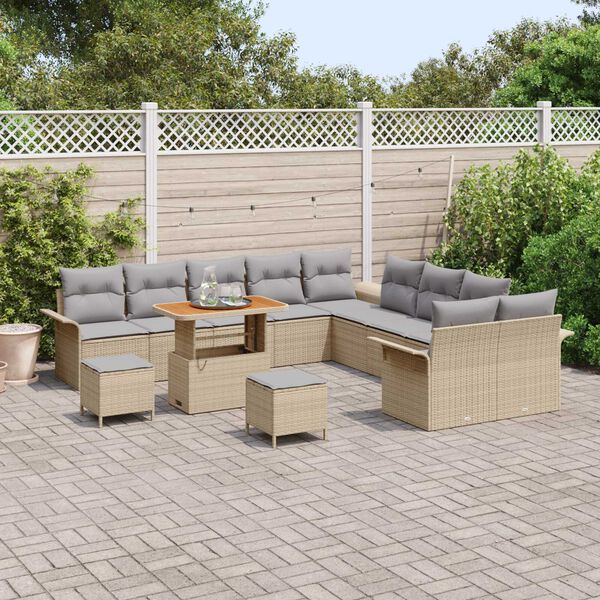 vidaXL Tuinbankenset met kussen 13 pcs Beige poly rattan