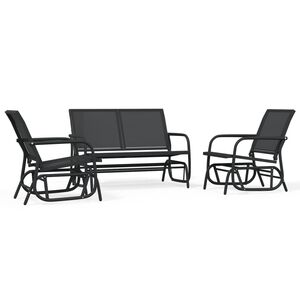 vidaXL 3-delige Loungeset schommel aluminium textileen zwart