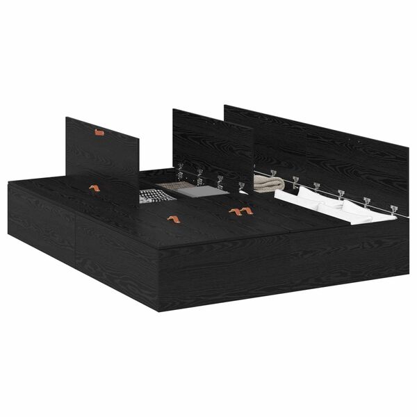 vidaXL Opbergbedframe met opslag Zwart Eiken 140 x 190 cm Bewerkt hout