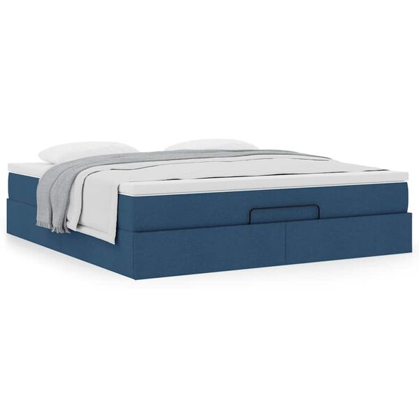 vidaXL Ottoman bed met matras 160x200cm stof blauw