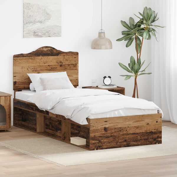 vidaXL Bedframe met hoofdeinde Oudhout 75 x 190 cm Massief grenenhout