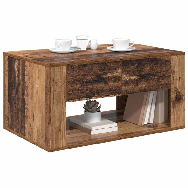 vidaXL Salontafel met lade Oud Hout 80 x 50 x 40 cm Bewerkt hout