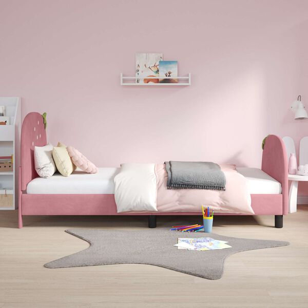 vidaXL Bedframe voor kinderen met hoofdbord Roze 90 x 190 cm Fluweel