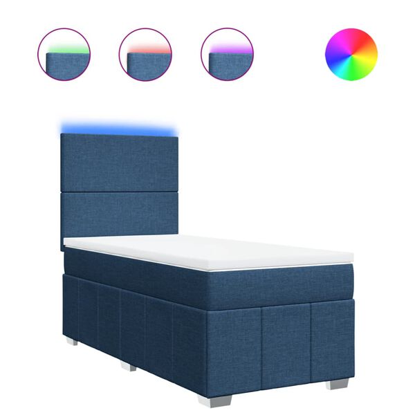 vidaXL Boxspring met matras stof blauw 90x190 cm