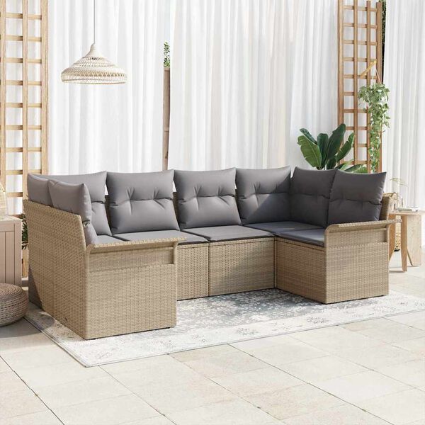 vidaXL Tuin Sofa Set met kussen met opslag 6 pcs Beige Poly riet