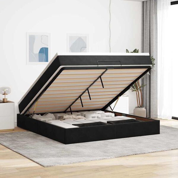 vidaXL Ottoman bed met matras 160x200cm fluweel zwart