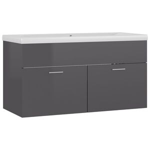 vidaXL Wastafelkast met ingebouwde wastafel hout hoogglans grijs