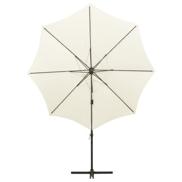 vidaXL Zweefparasol met paal en LED-verlichting 300 cm zandkleurig