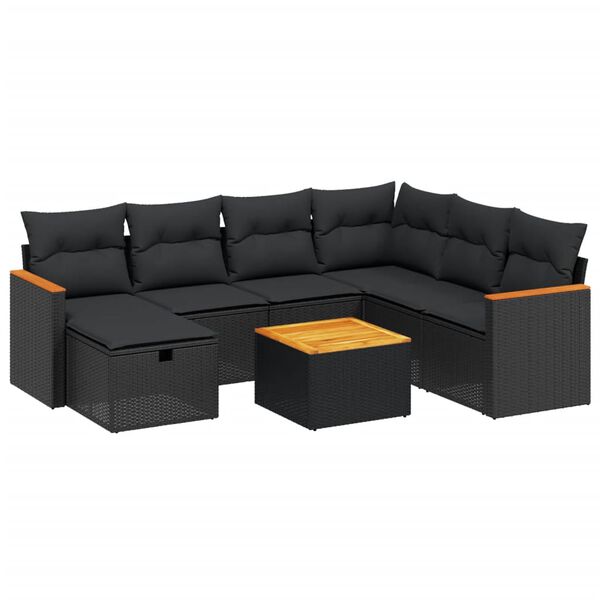 vidaXL 8-delige Loungeset met kussens poly rattan zwart