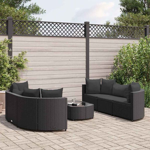 vidaXL 7-delige Loungeset met kussens poly rattan zwart