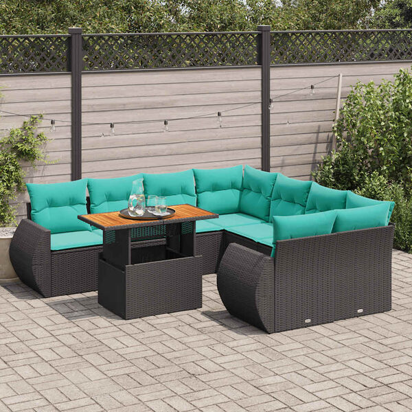 vidaXL 9-delige Loungeset met kussens poly rattan zwart