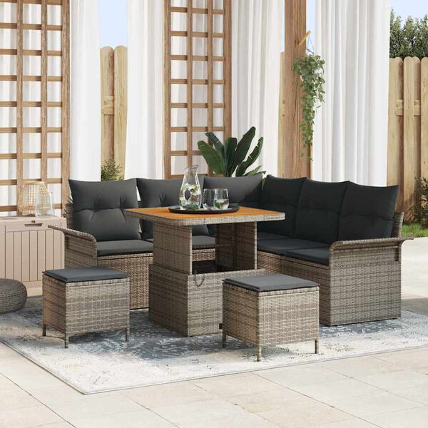 vidaXL Tuin Sofa Set met kussen met opslag met kussen 8 pcs Grijs