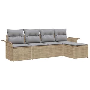 vidaXL Buitensofa met kussen 5 pcs Beige poly rattan