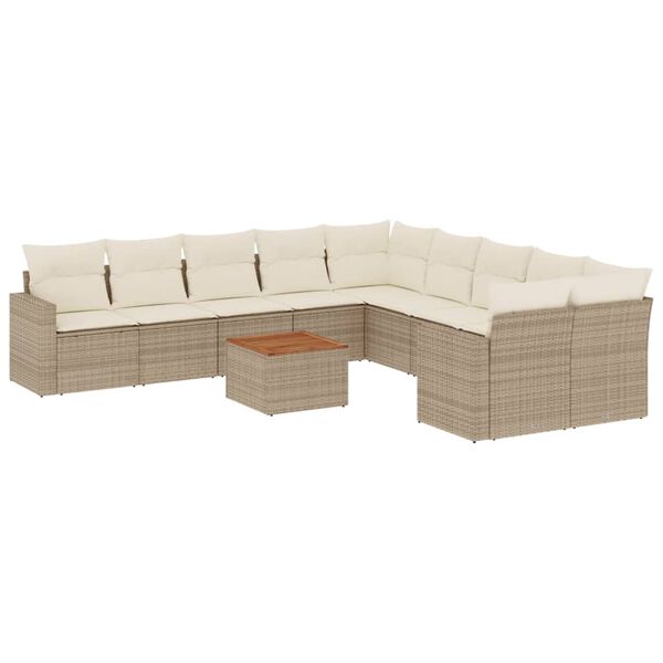 vidaXL 11-delige Tuinset met kussens poly rattan beige