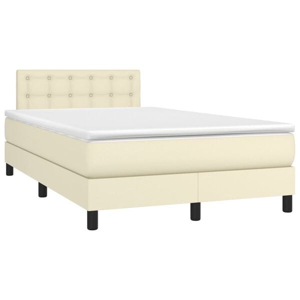 vidaXL Boxspring met matras en LED kunstleer cr&egrave;mekleurig 120x200 cm