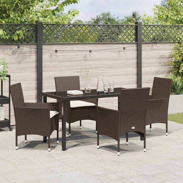 vidaXL Tuin eettafelset met kussen 5 pcs Bruin poly rattan
