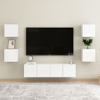 vidaXL Tv-wandmeubelen 4 st 30,5x30x30 cm hoogglans wit