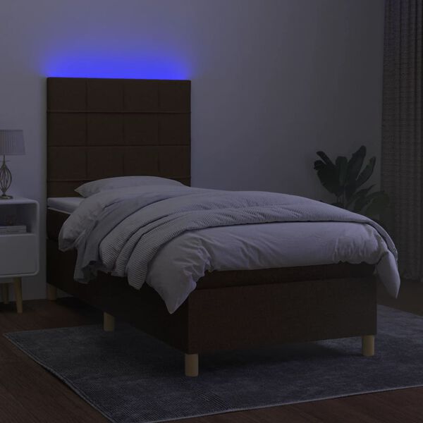 vidaXL Boxspring met matras en LED stof donkerbruin 90x190 cm