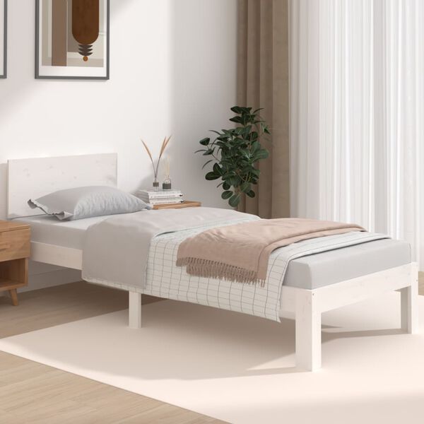 vidaXL Bedframe massief hout wit 75x190 cm