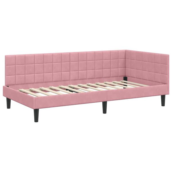 vidaXL Hoekbedframe met hoofdeinde Roze 90 cm x 190 cm Fluweel