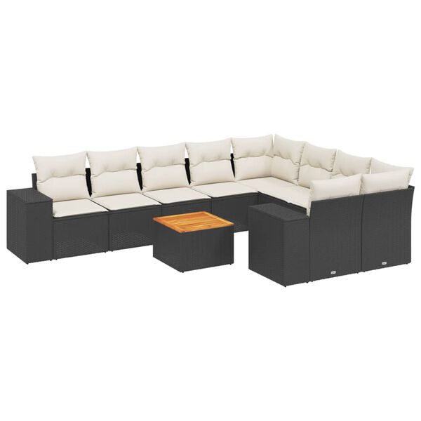vidaXL 10-delige Loungeset met kussens poly rattan zwart